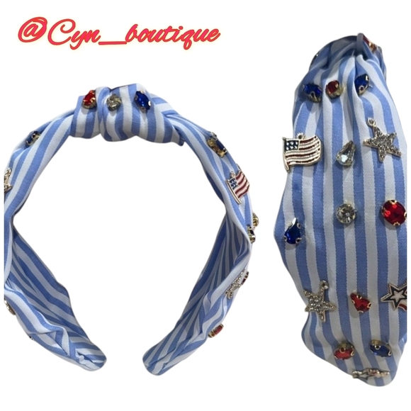 🔹️ Piper K Stars and Stripes Jeweled Blue Knotted Patriotic Red White  Headband - Picture 1 of 1